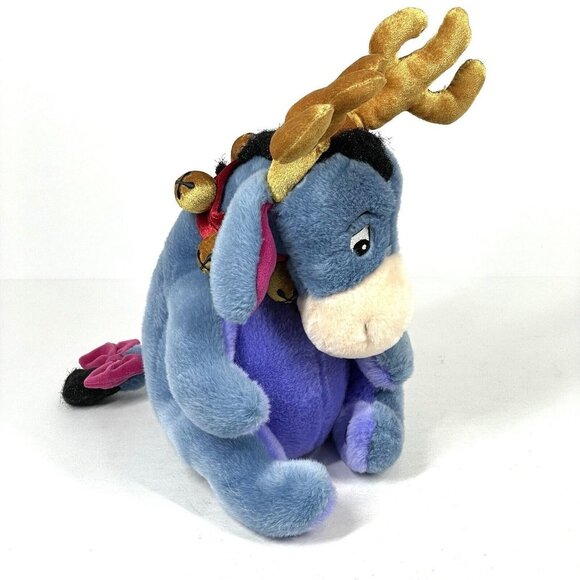 Disney Store Eeyore Plush Reindeer w Antlers Christmas Jingle Bells Exclusive - Picture 2 of 13